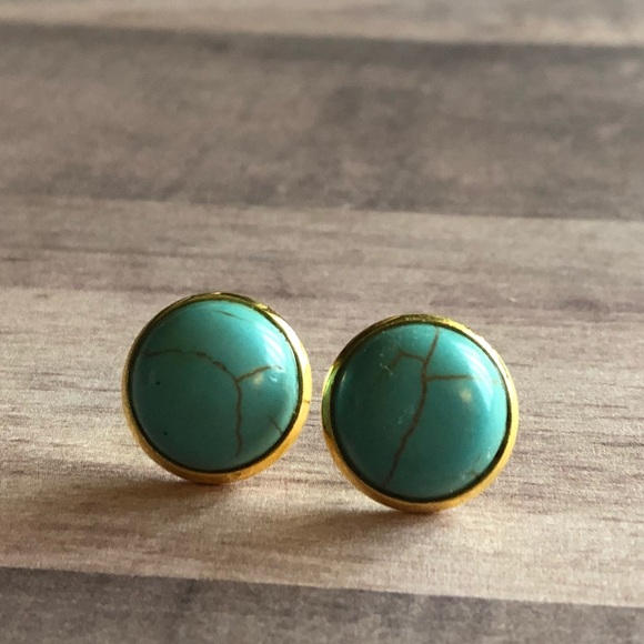 Turquoise Stone Gold 12mm Stud Earrings! - Picture 6 of 14